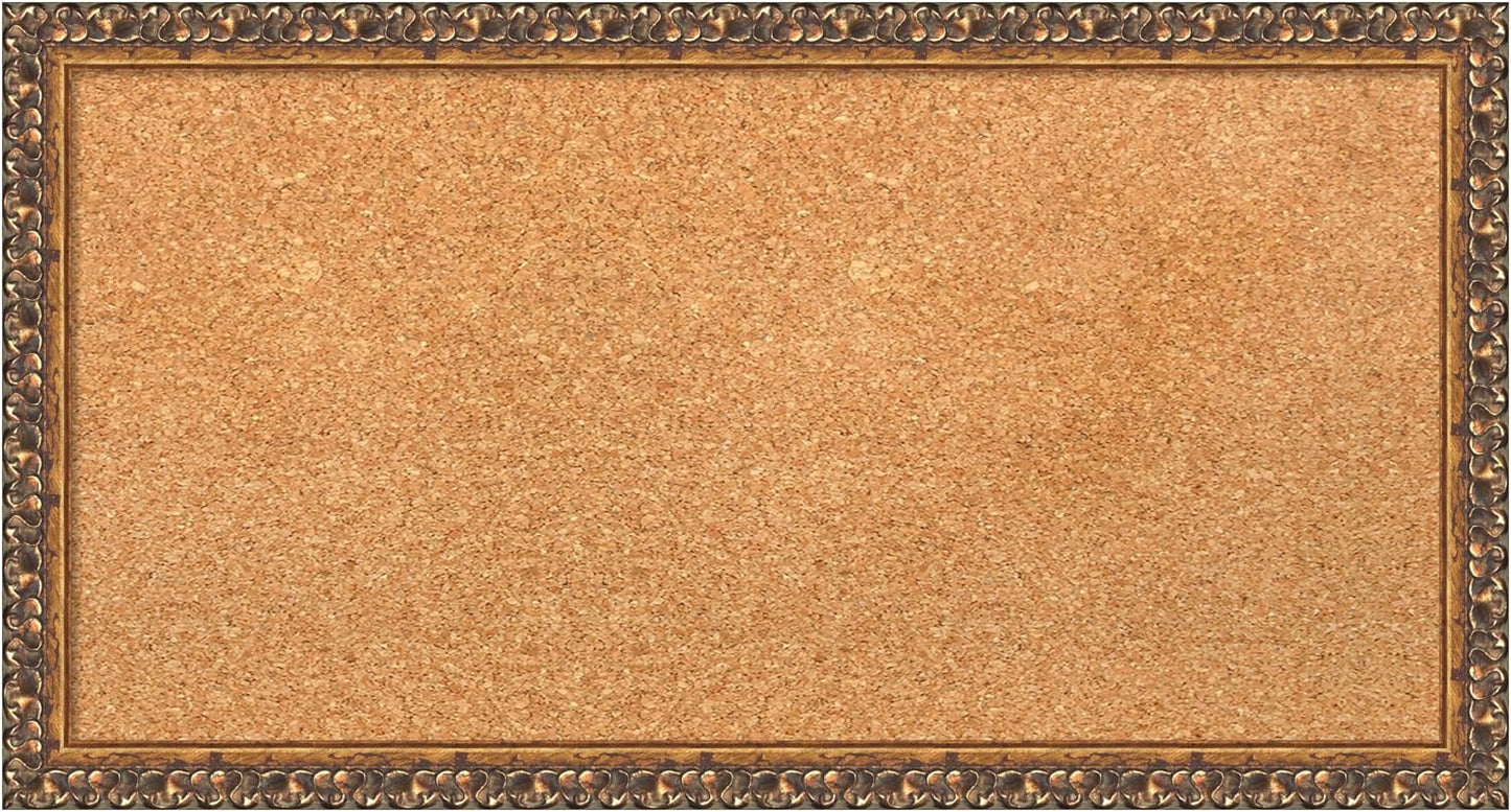 Amanti Art Natural Cork Board for Wall, 14x26 Vision Board with Bronze Frame, Small Corkboard Office Decor for Home Organization, Traditional Corkboard Pinboard to Display Items for Home Organization