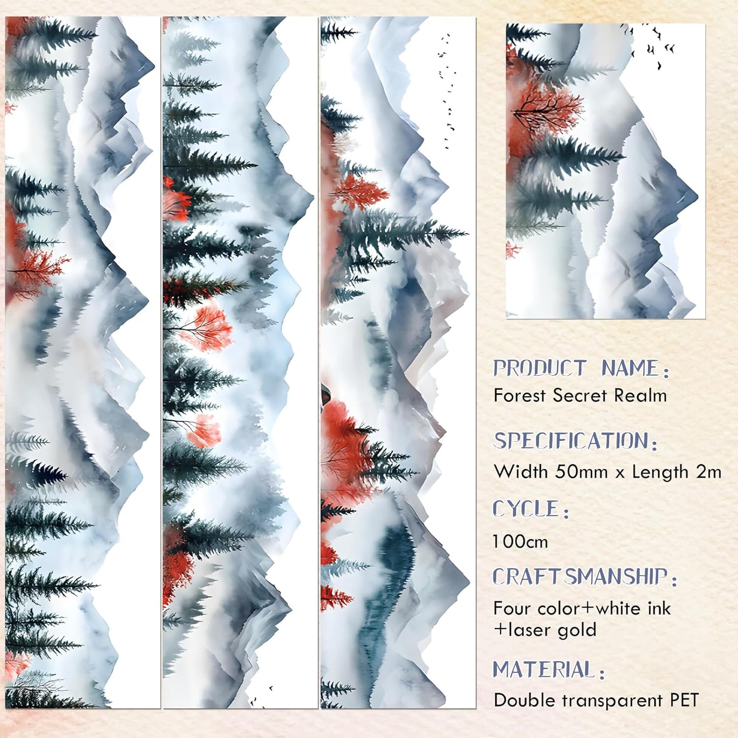 Landscape PET Tape for Journal Scrapbooking - Forest Mountain PET Tapes Washi Stickers for Crafts Journaling Scrapbook Supplies Aesthetic Notebook Scrapbook Bottle Crafts Decor