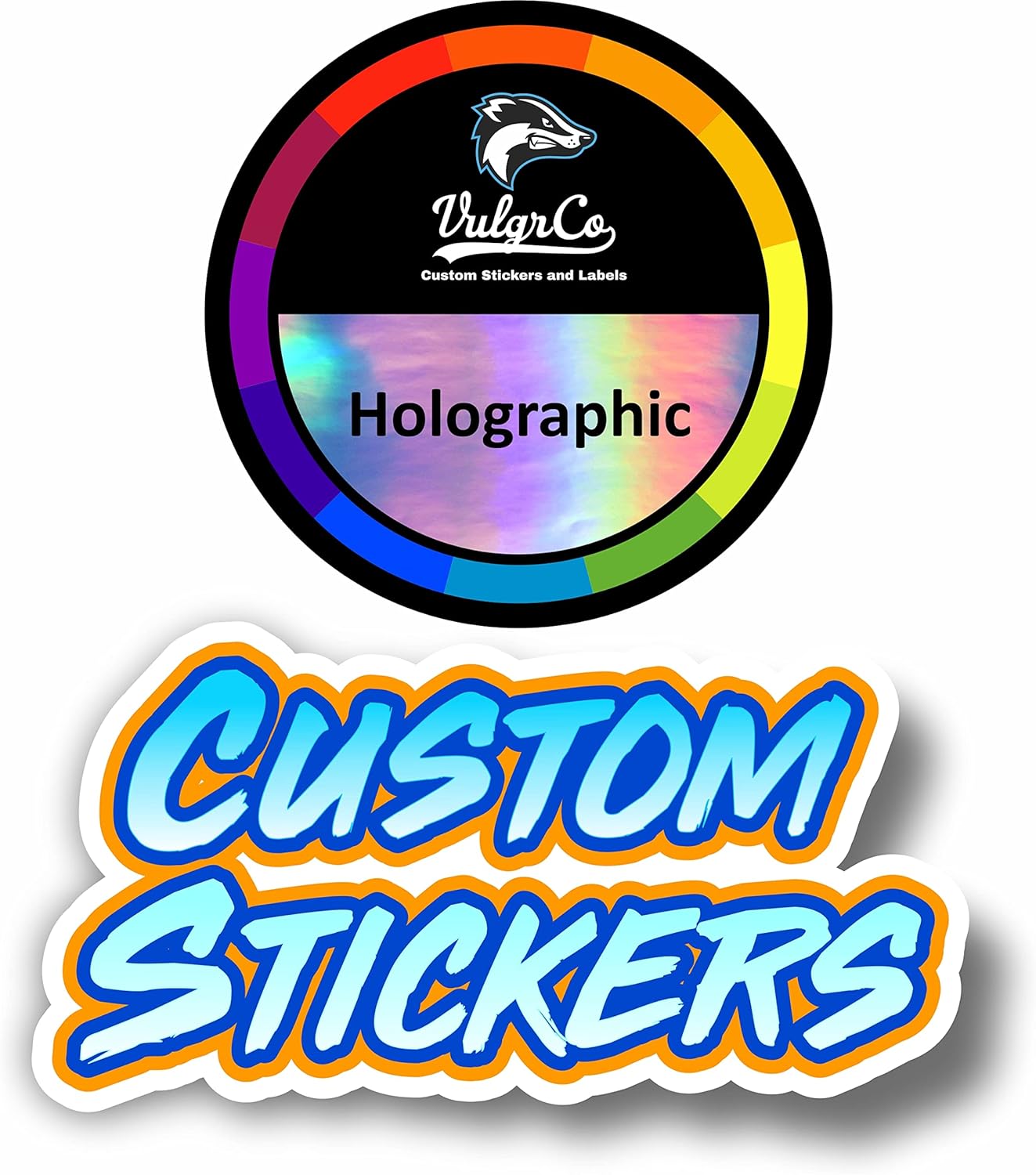 VulgrCo Personalized Custom Individually Die Cut Stickers Decals for Fun, Business, Weddings, Birthdays, Gifts Waterproof (Holographic)