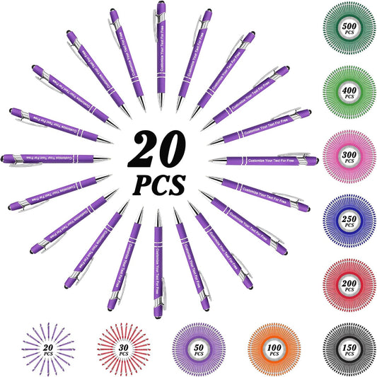 Max 500 Pcs Personalized Pens Bulk, Custom Pens with Free Engraving, Customized Stylus Tip Ballpoint Pen with Your Name Massage Text for School Office Business Graduation Anniversaries-20 Packs