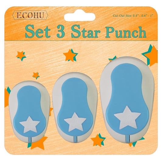 Set 3 Star Paper Punch 0.3'' / 0.63'' / 1'', Scrapbooking Hole Punches Crafting, Design for Office Supplies, Card Making, DIY Photo Album.