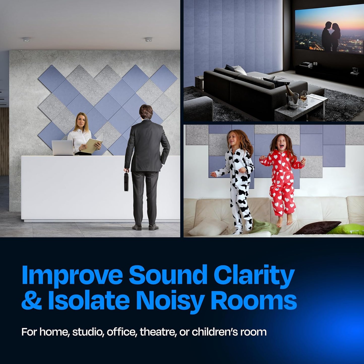 Acoustic Panels 12-Pack - 12"X12"X0.4" Sound Panels - High Density Sound Dampening - Dusky Gray Square