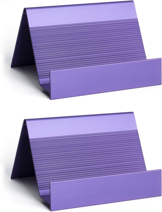 Business Card Holder for Desk 1 Pack Aluminum Business Card Holder Display Violet Blue Business Card Stand Desktop Business Card Desk Holder for Agency, Office, 35-50 Business Cards Capacity