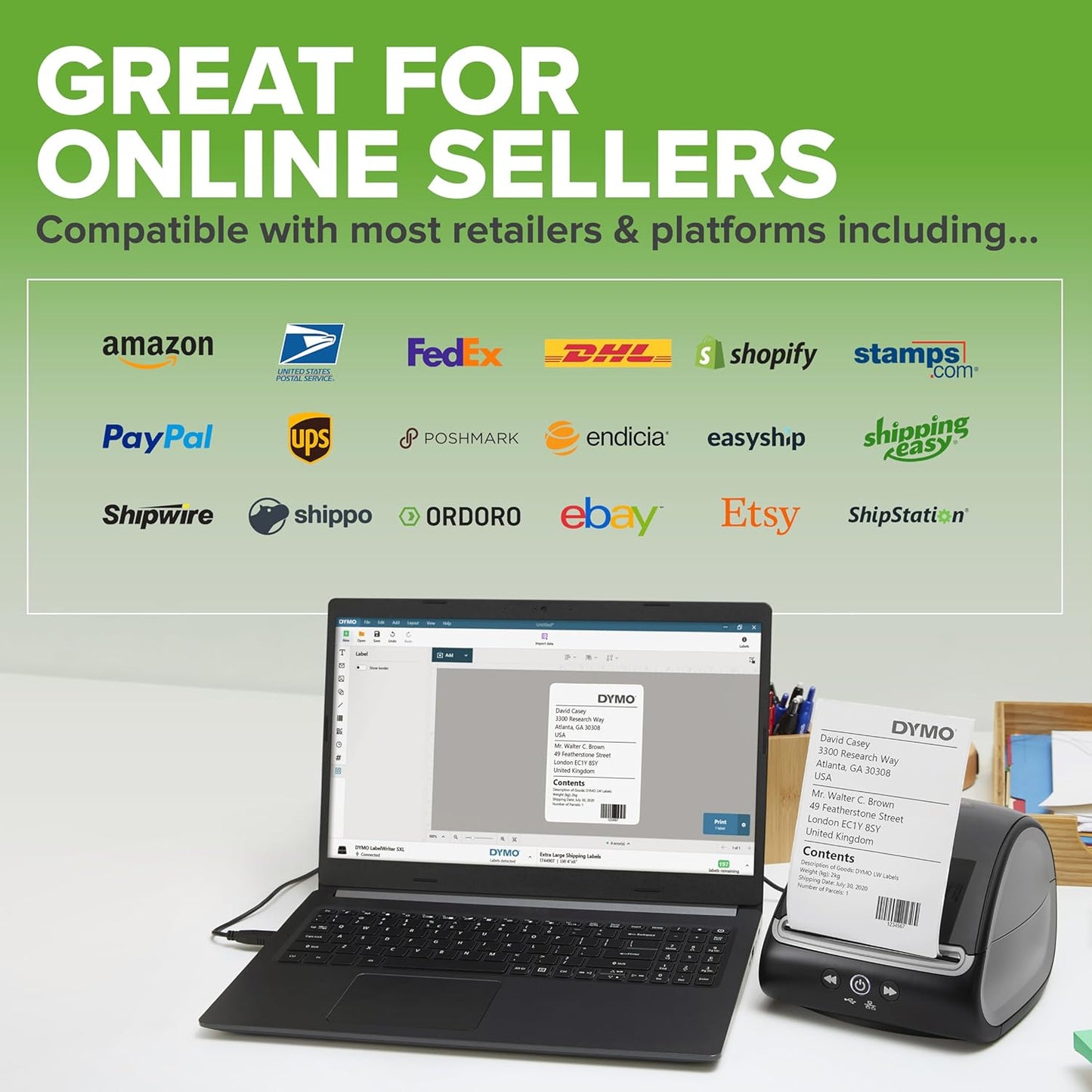 DYMO LabelWriter 5XL Label Printer Bundle Prints Extra-Wide ShippingLabels (UPS USPS) from Amazon eBay and More Perfect for eCommerce Sellers Includes 5 Extra-Large Shipping Labels (1100 Total)