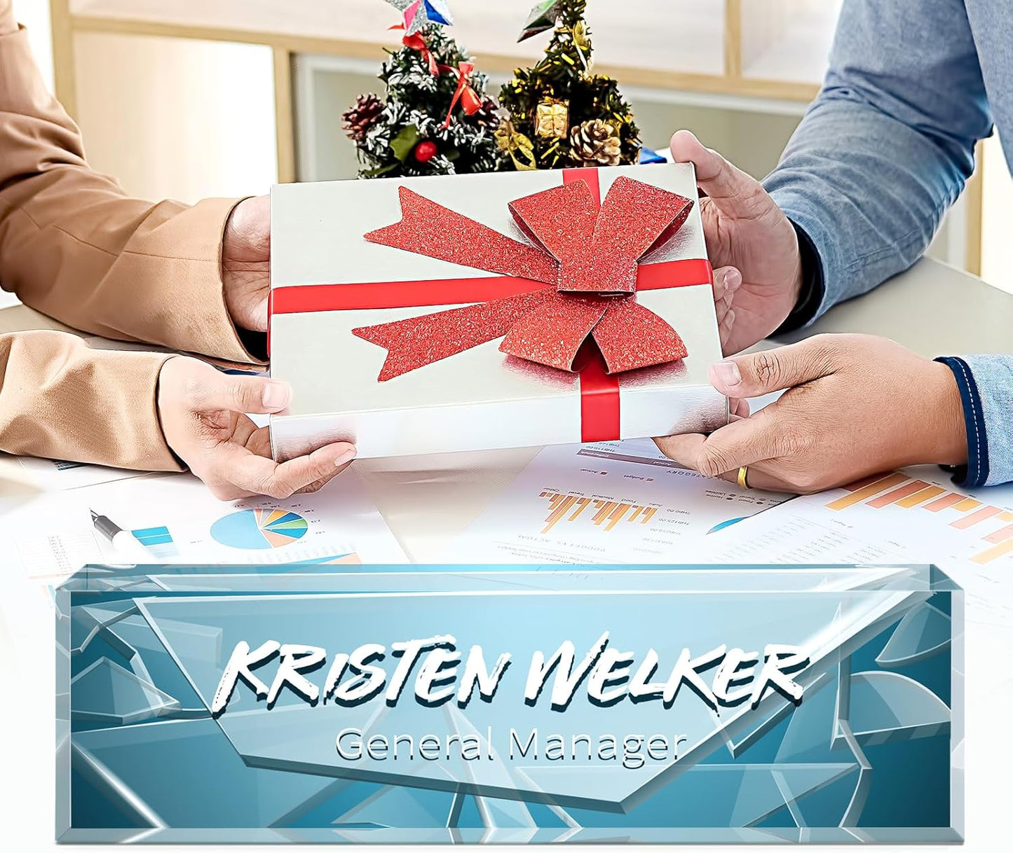 Gowellly Desk Name Plate Personalized - Custom Acrylic Name Plate for Desk - Enterprise Custom Logo/Text nameplates - Employee Appreciation Gifts (Broken Glass-2)