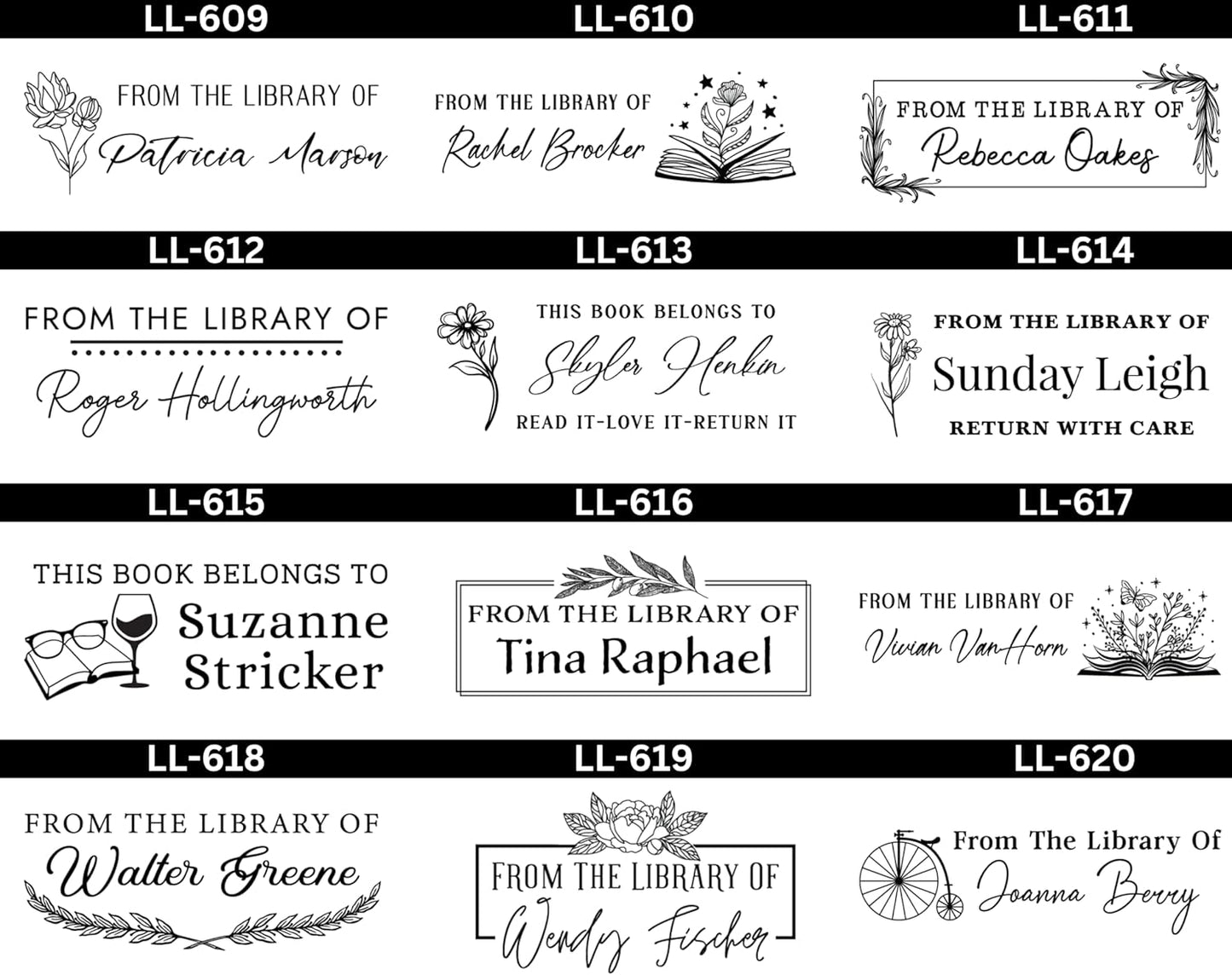 EXLIBRIS Custom Embosser Seal with Personalized Design, from The Library of Embosser, 2" x 1" Floral Book Embosser, Personalized Teacher Seal, 10+ Designs, Made with Your Name, Great Book Lover Gift