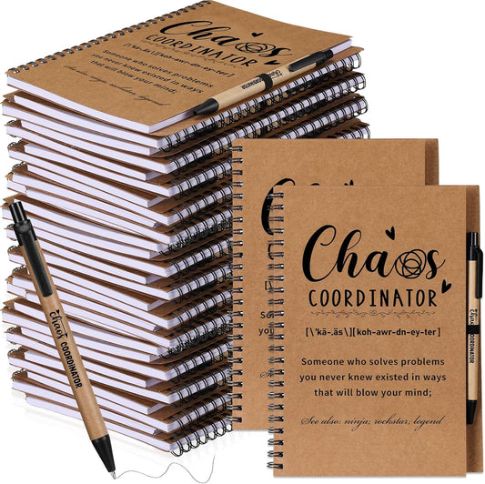 Nezyo 10 Sets Chaos Coordinator Gifts Employee Appreciation Week Notebook with Ballpoint Pen Spiral Notebook Teacher Appreciation Gifts Bulk for Women Men Journals Thank You Cowerker (Brown)