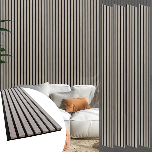 Yuzzy Wood Panels for Wall and Ceiling - 108 x 11 Inch Wood Slat Acoustic Panels 4 PCS - Modern Sound Absorbing Wall Panels for Interior Wall Decor for Home, Office, Studio - Rustic Gray Oak