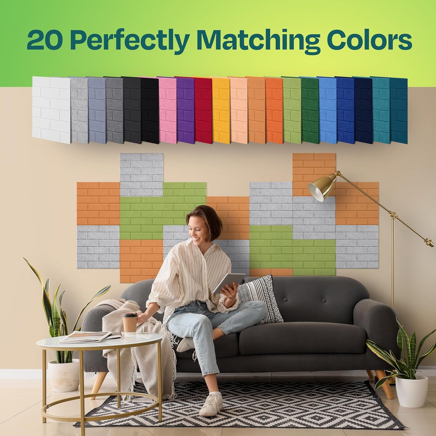 Acoustic Panels 18-Pack Soundproof Wall Panels 12"X12"X0.4" Brick Style Sound Panels Premium Sound Dampening Panels Easy Self Adhesive Installation - [Smoky White]