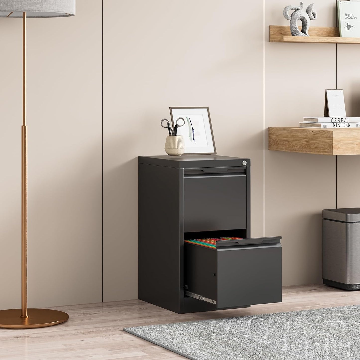 2 Drawer File Cabinet, Metal Vertical File Cabinets with Lock for Home Office, Locking File Cabinet Hanging Files for A4/ Legal/Letter, Assembly Required (Black, 2 Drawer - 15" W)