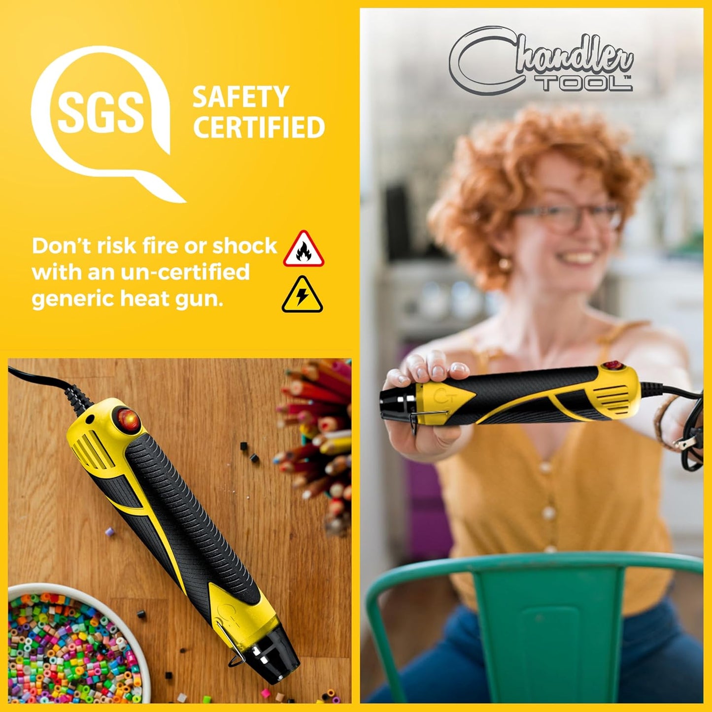 Heat Gun for Crafting, Mini Dual Temp Hot Air Gun Tool for Epoxy Resin, Shrink Wrapping, Vinyl Wrap, Embossing, Electronics, Candle Making, Sublimation, Phone Repair & DIY (Yellow/Black)