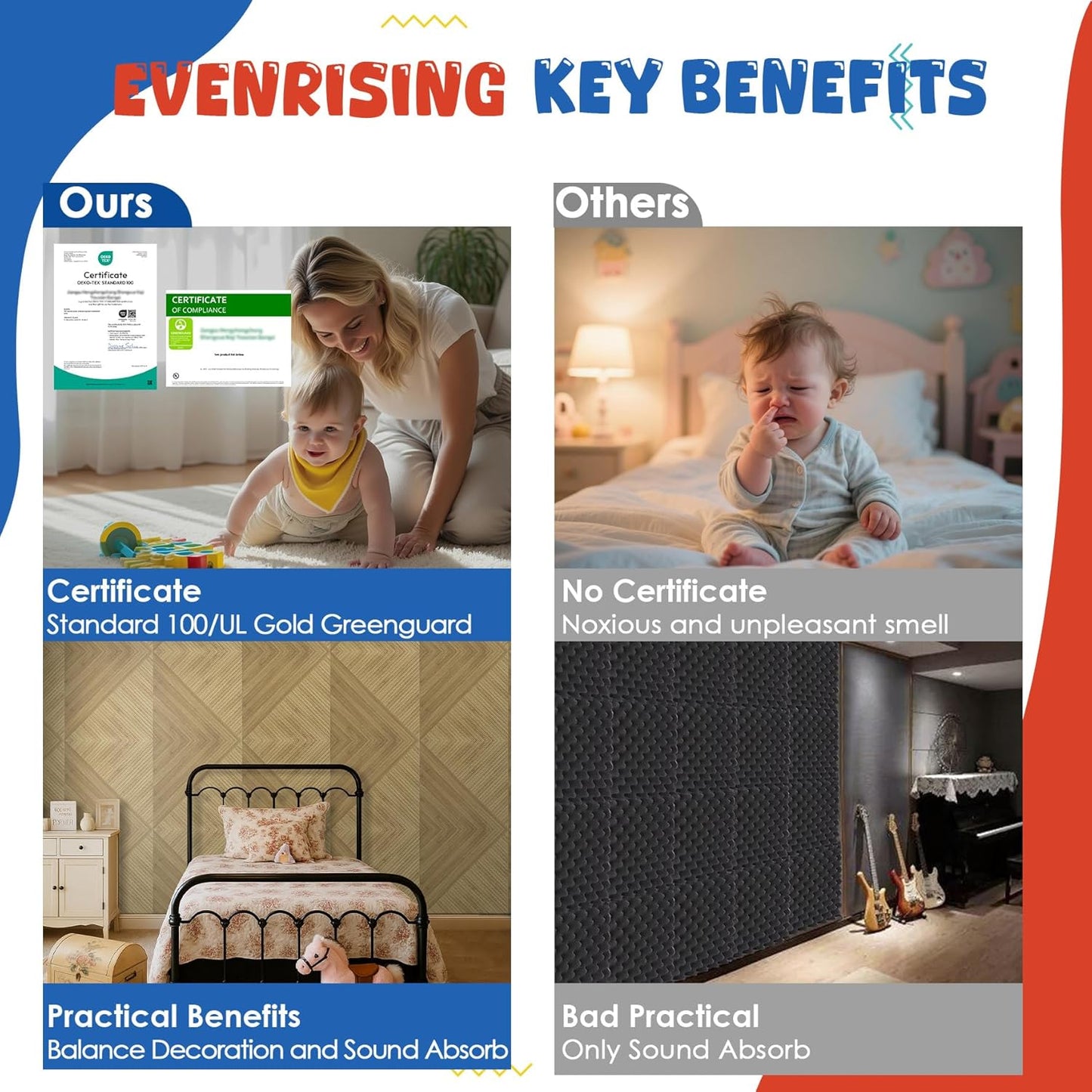 Acoustic Panels 6 Pack, Soundproof Wall Panels 23.6 x 23.6 Inches, Large Decorative Sound Absorbing Panels,Self-Adhesive Acoustic Treatment for Home Studio Office, Light SymmetryLuxe