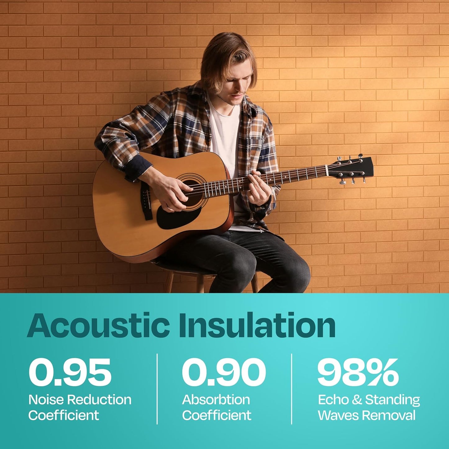 Acoustic Panels 18-Pack Soundproof Wall Panels 12"X12"X0.4" Brick Style Sound Panels Premium Sound Dampening Panels Easy Self Adhesive Installation - [70'S Orange]