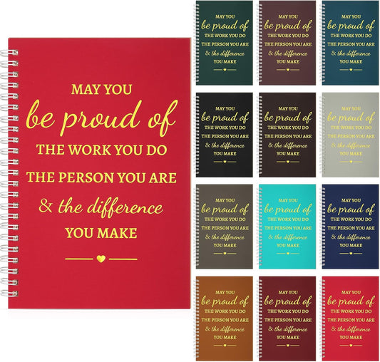 Colarr 12 Pcs A5 Inspirational Spiral Notebook Bulk Appreciation Gift 6x8 Inch Motivational Notepad 100 Page/50sheet Lined College Ruled Journal for Employee Coworker Teacher Nurse (Dark Colors)