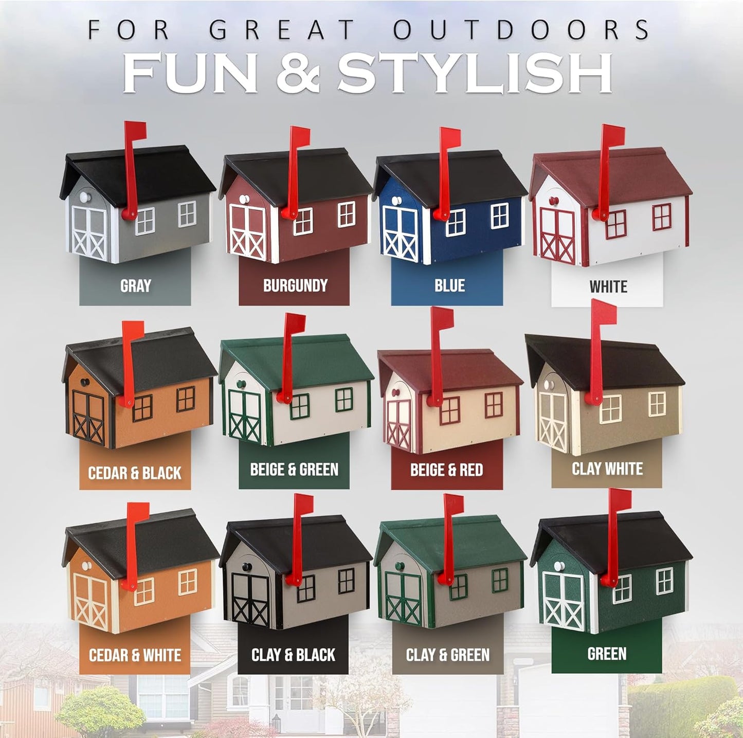 Peaceful Classics Poly Mailbox- Durable, Weather-Resistant Amish Craftsman Mailboxes for Outside Uses Like Front Yard and Road Side- Long-Lasting, Decorative, Modern Mailbox (Green with White Trim).