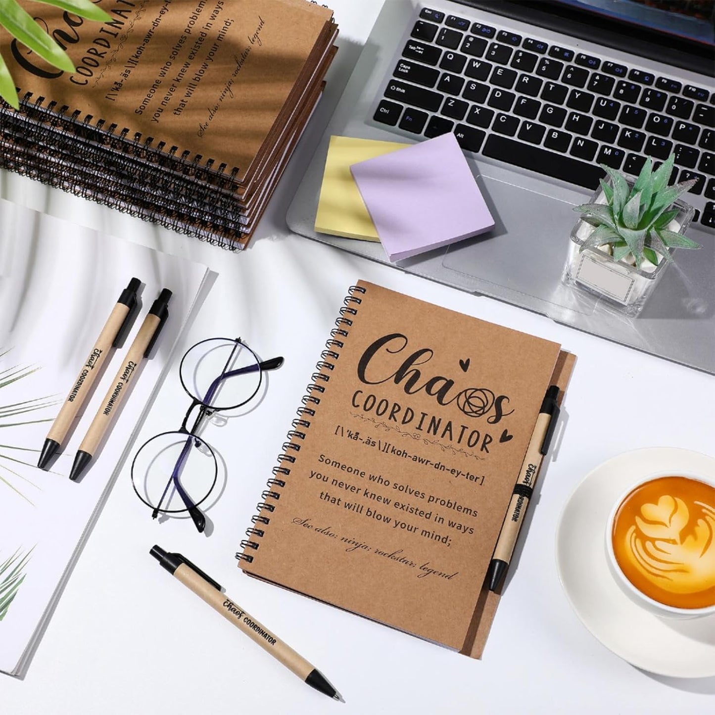 Nezyo 10 Sets Chaos Coordinator Gifts Employee Appreciation Week Notebook with Ballpoint Pen Spiral Notebook Teacher Appreciation Gifts Bulk for Women Men Journals Thank You Cowerker (Brown)