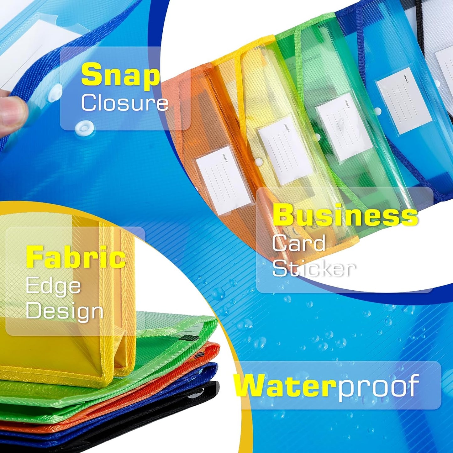 5 Pack Plastic Expanding File Folder, Waterproof Transparent File Folder, Poly Envelope with Snap Closure, Large Capacity, Fit Letter/A4 Size, Document Organizer for Office Home