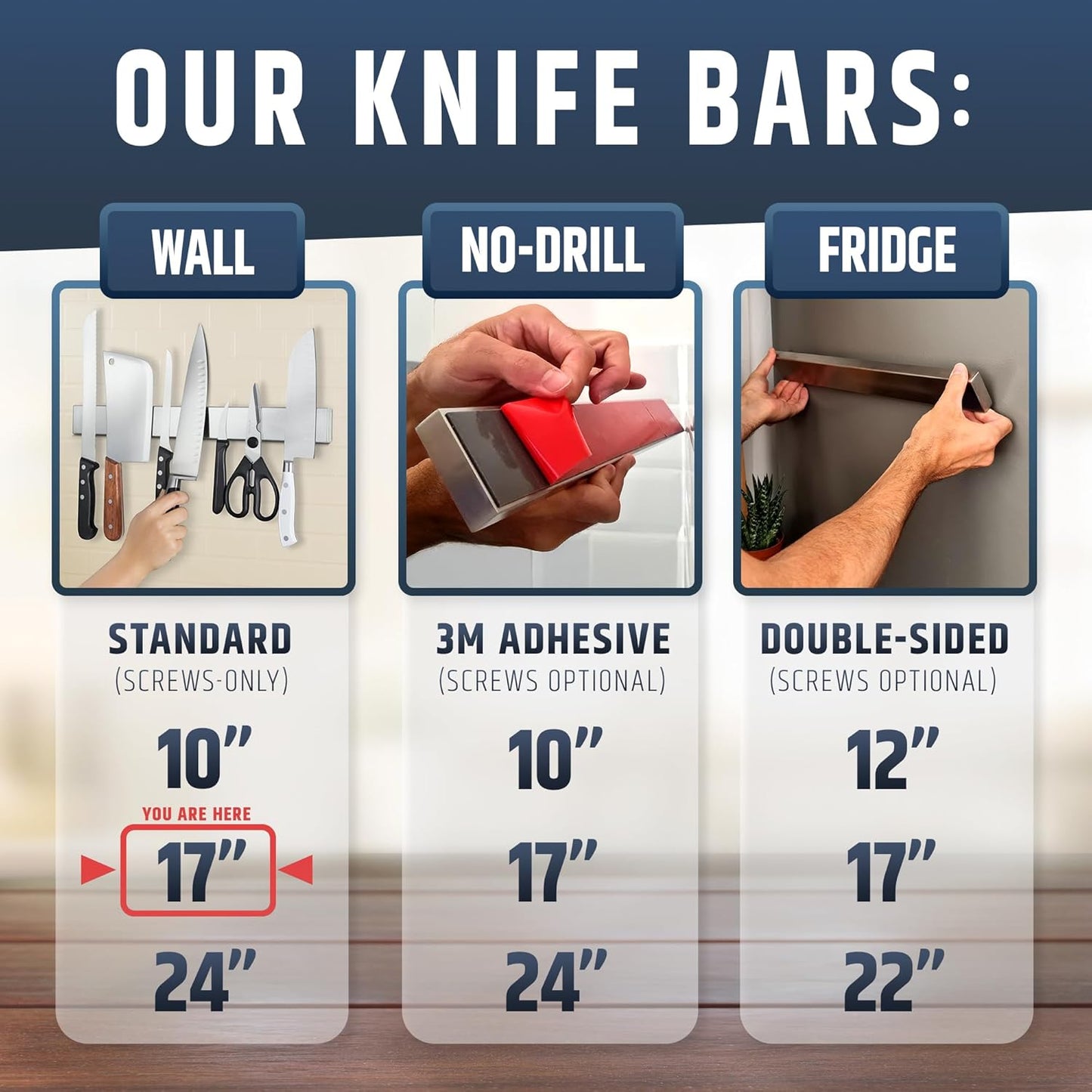 HMmagnets Premium 17 Inch Stainless Steel Magnetic Knife Holder For Wall - Professional Magnetic Knife Strip - Space-Saving Knife Rack/Knife Bar With Powerful Magnetic Pull Force (Upgraded Version)