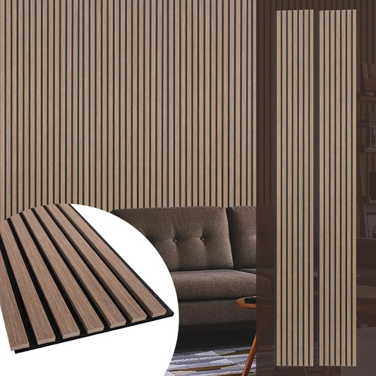 Yuzzy Wood Panels for Wall - 9 Feet Dark Walnut Wood Slat Acoustic Panels 2 PCS - Modern Sound Absorbing Wall Panels for Interior Wall Decor for Home, Office, Studio