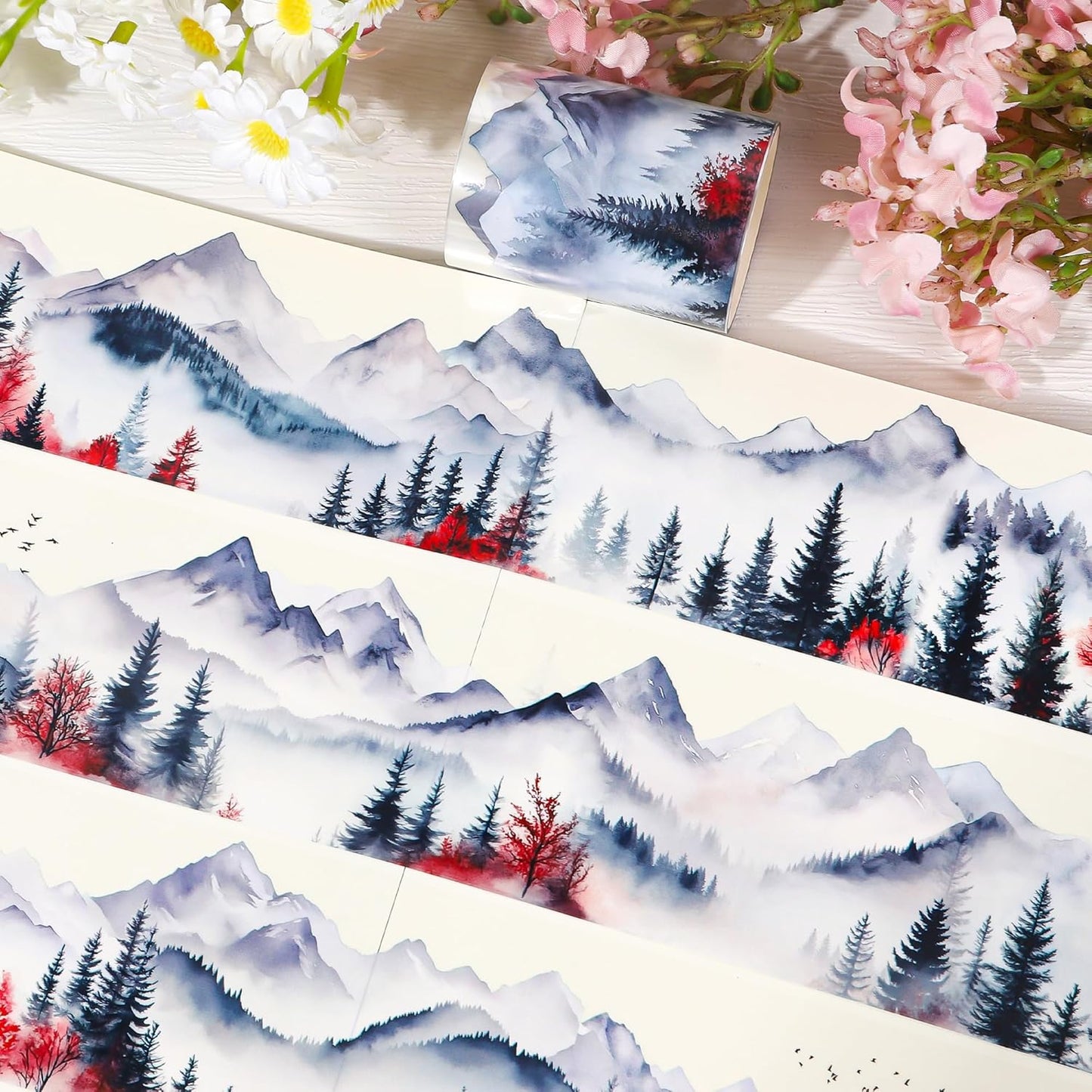 Landscape PET Tape for Journal Scrapbooking - Forest Mountain PET Tapes Washi Stickers for Crafts Journaling Scrapbook Supplies Aesthetic Notebook Scrapbook Bottle Crafts Decor