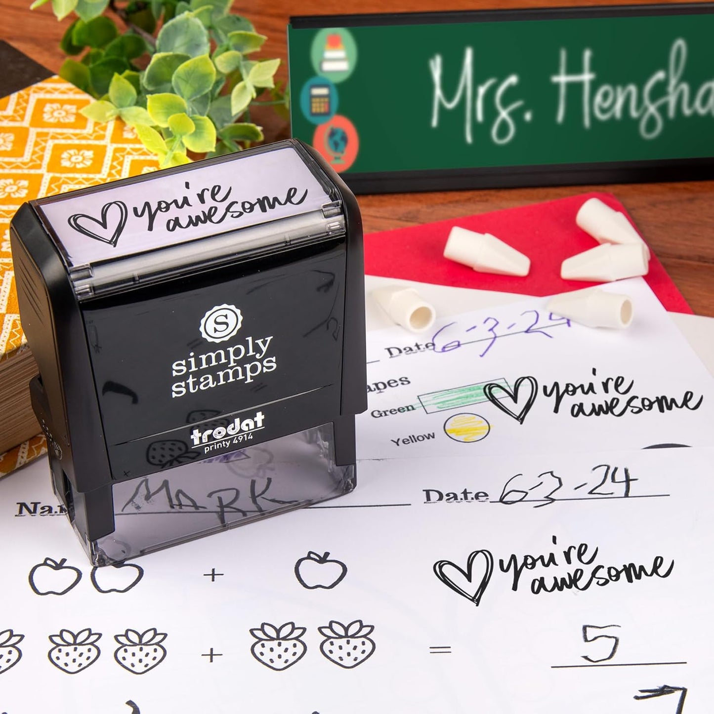 Custom Self-Inking Custom Stamps | 49 Designs | Fun Classroom Phrases | Grading Made Easy | Book Stamps (You're Awesome, Large)