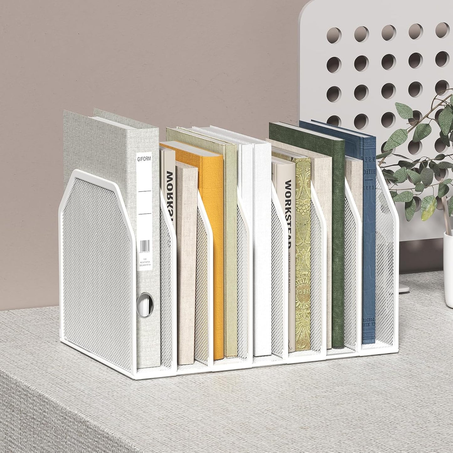 Vertical File Organizer for Desk - Metal Mesh File Holder with 7 Compartments, File Folder Rack & Document Storage Stand, File Sorter for Office/Home/School Use - 12.8" x 8.5" x 7.9"