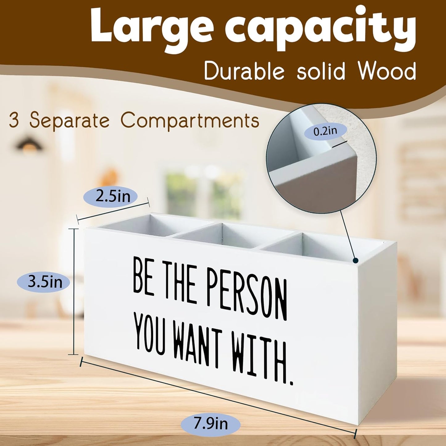 Be the Person You Want With Office Decor Pen Holder for Desk, Motivational Gifts for Human Resources signs, Motivational Wooden Pencil Holder Office Desk Accessories