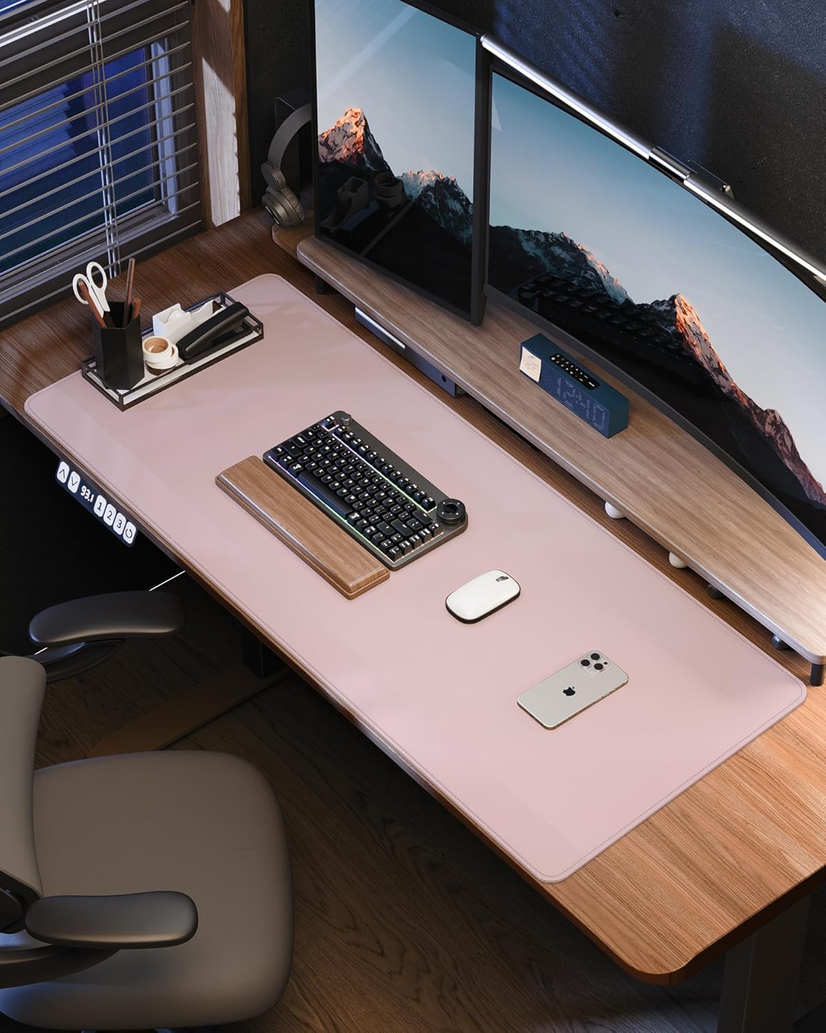Leather Desk Pad Protector - 48 x 24" Computer Mat, Large Mouse Pad, Non-Slip, Waterproof PU Leather Blotter, Desk Cover for Office and Home (Light Pink)