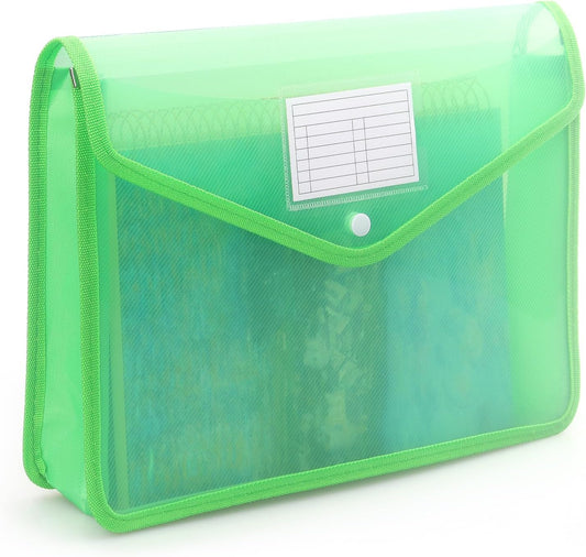 Plastic Expanding File Folder, Transparent envelopes with Snap Closure, No Dividers, Large Capacity, Fit Letter/A4 Size (Green)