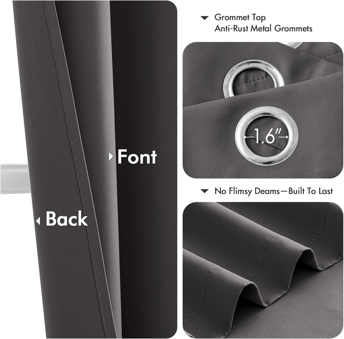 MIULEE Grey Blackout Curtains for Bedroom Living Room 84 Inches Long 2 Panels, Thermal Insulated Room Darkening Drapes Solid Grommet Top Noise Reduction Light Blocking Window Treatments 40x84 Inch