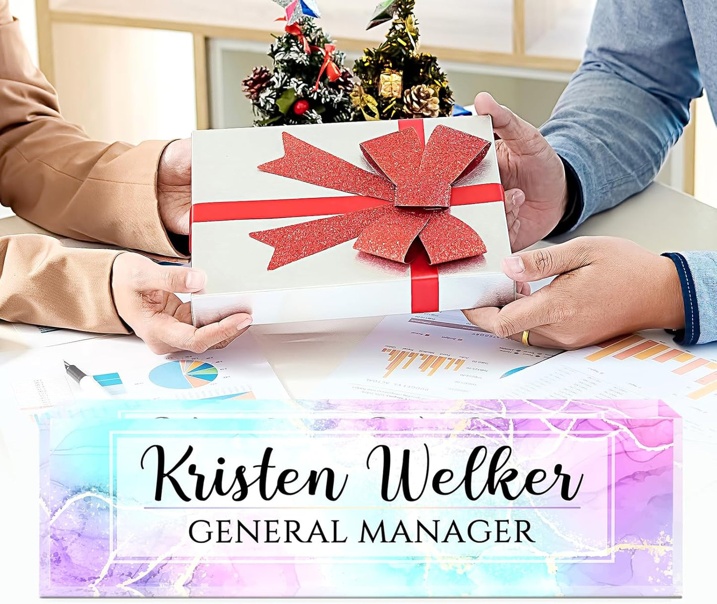 Gowellly Desk Name Plate Personalized - Custom Acrylic Name Plate for Desk - Enterprise Custom Logo/Text nameplates - Employee Appreciation Gifts (Colored Marble)