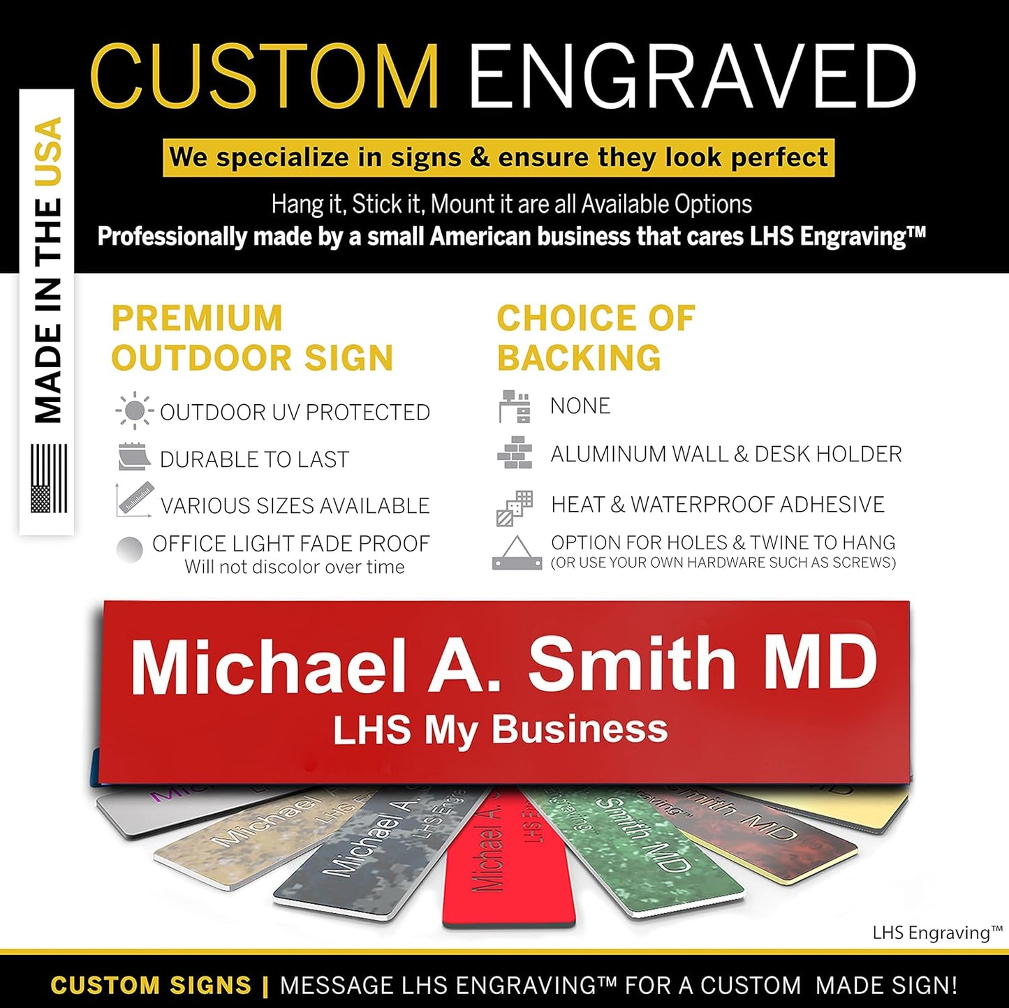 Engraved Door Signs for Office Personalized Red Plastic Door Plaque White Letters - Made in USA 2x12 B7