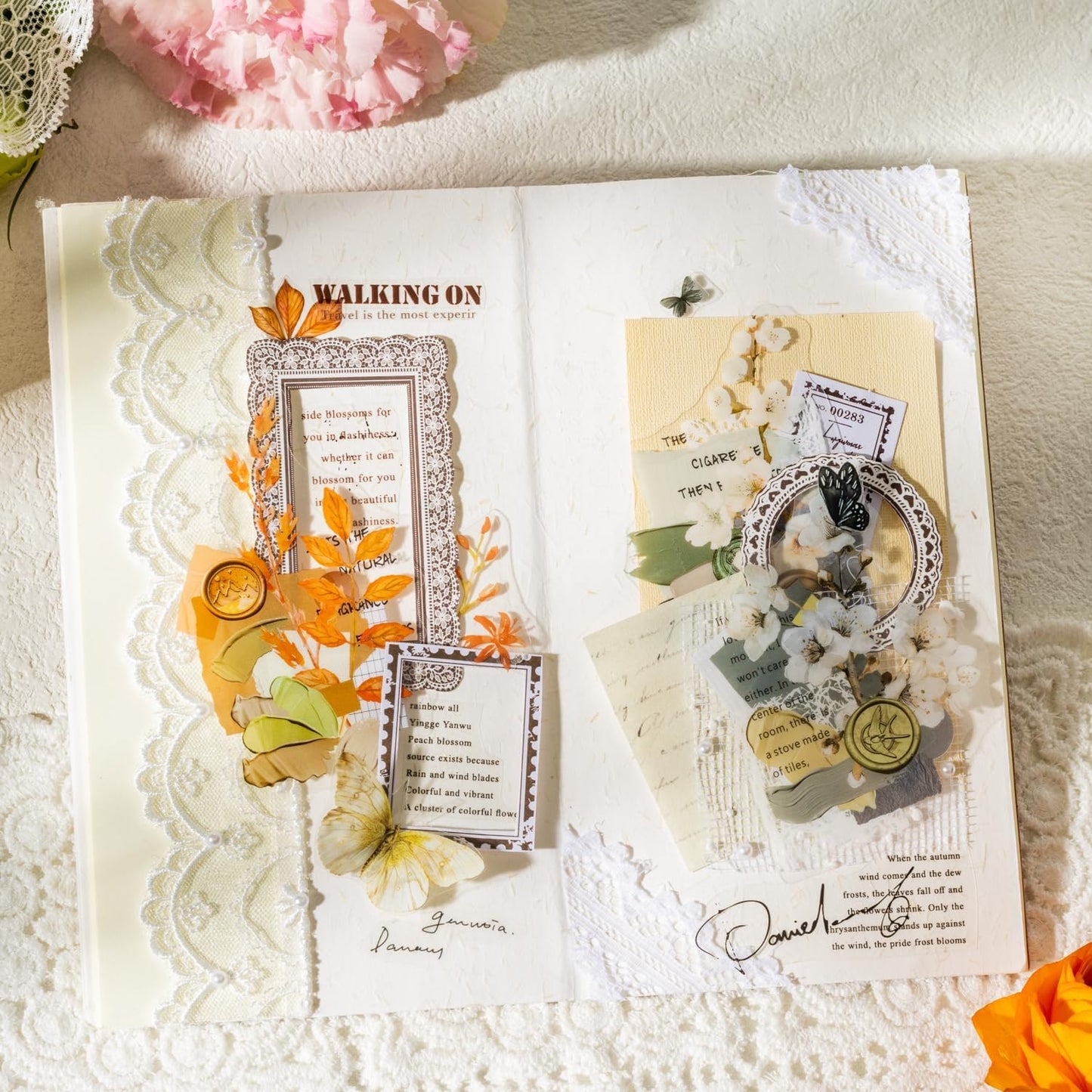 Vintage Botanical PET Sticker Set, 120PCS Floral and Leaf Ephemera Stickers for Journaling, Scrapbooking, DIY Crafts, and Art Projects