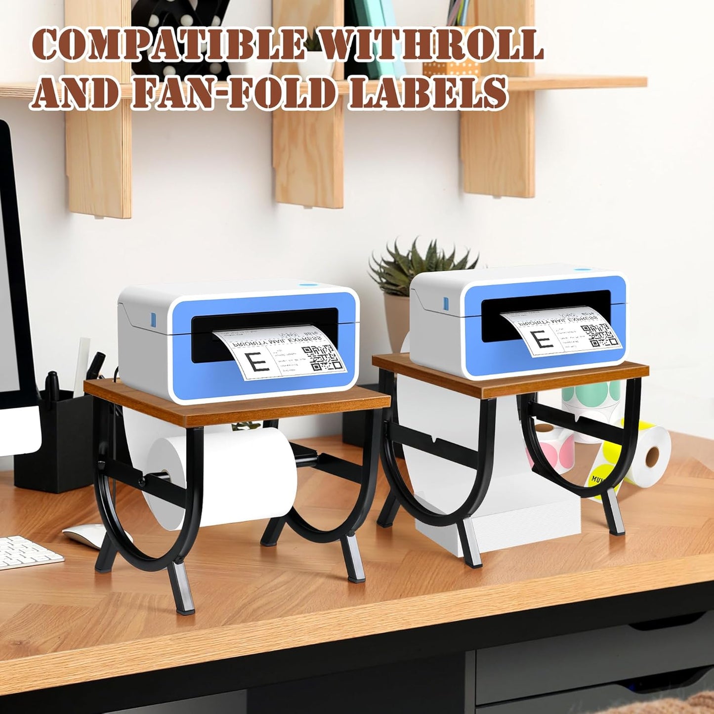 Label Holder for Rolls and Fan-Fold Labels, Thermal Label Holder, Shipping Label Roll Holder for Desktop Thermal Printer, Label Printer Accessory Supplies for Office, Small Business, Home