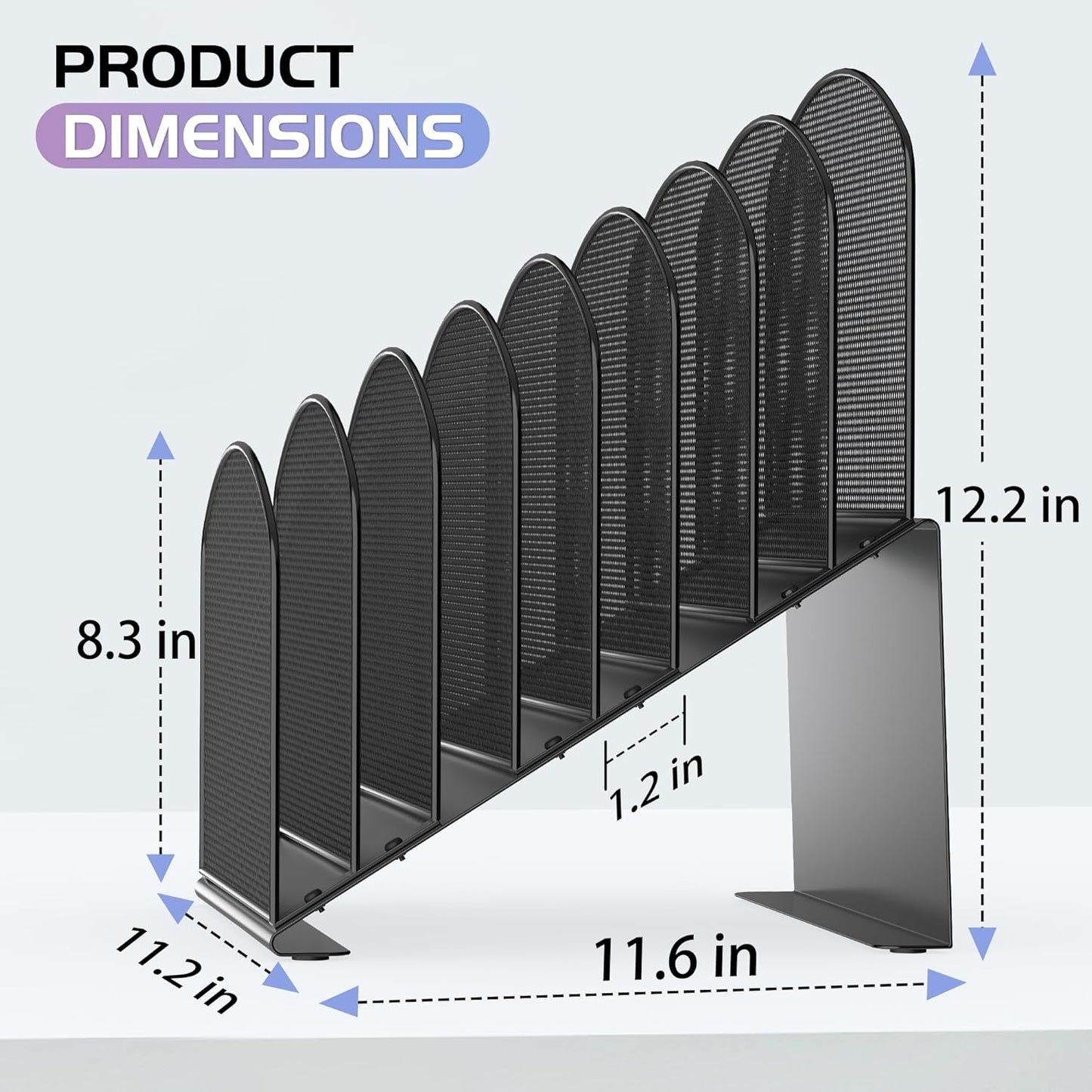 Inclined Desk File Organizer Metal Desk Magazine Folder Holder with 8-Section Vertical Compartments Rack File Organizer for Office, Home, School, Black