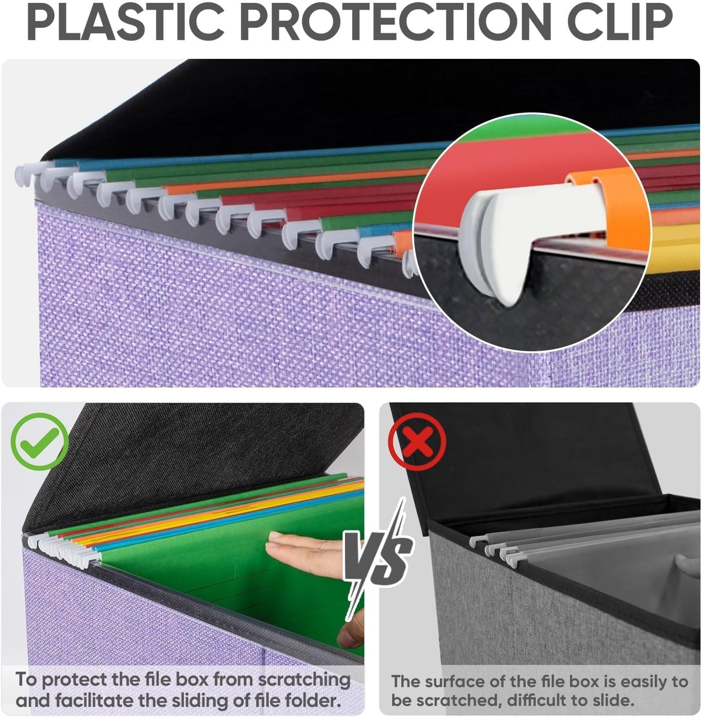 BALEINE File Organizer Box with Lid, Collapsible File Folder Organizer with Plastic Slide, Hanging File Folder Box for Office Document Storage (1 Pack, Purple)