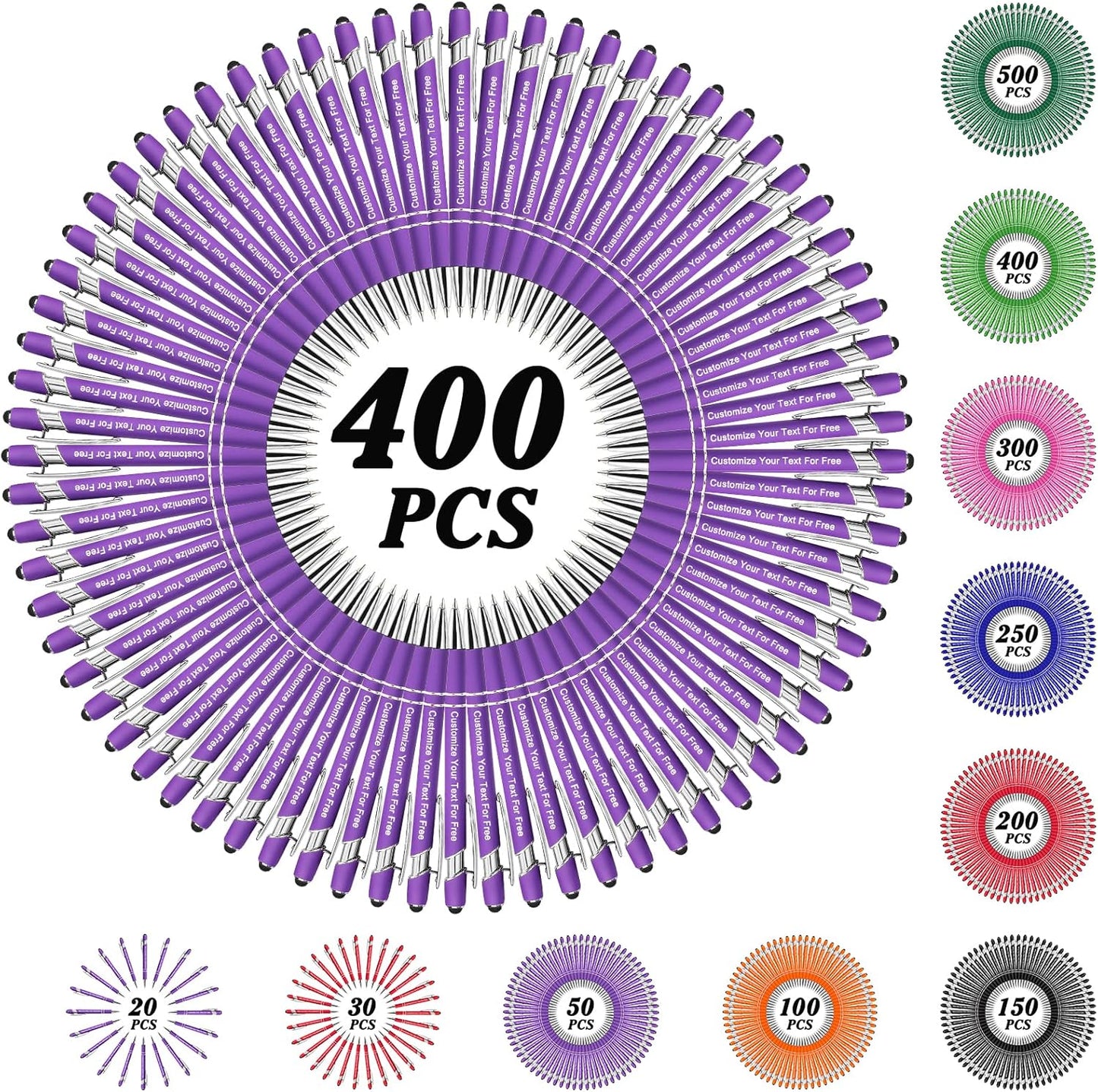 Max 500 Pcs Personalized Pens Bulk, Custom Pens with Free Engraving, Customized Stylus Tip Ballpoint Pen with Your Name Massage Text for School Office Business Graduation Anniversaries-400 Packs