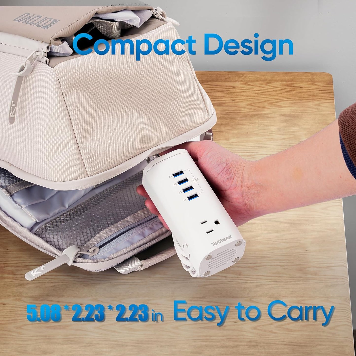 Power Strip Tower Surge Protector, TenTrend Flat Plug Extension Cord with 3AC Outlets & 8 USB Ports(4 USB-C), 115W Fast Charging Station for Home, Office Supplies, Dorm Room