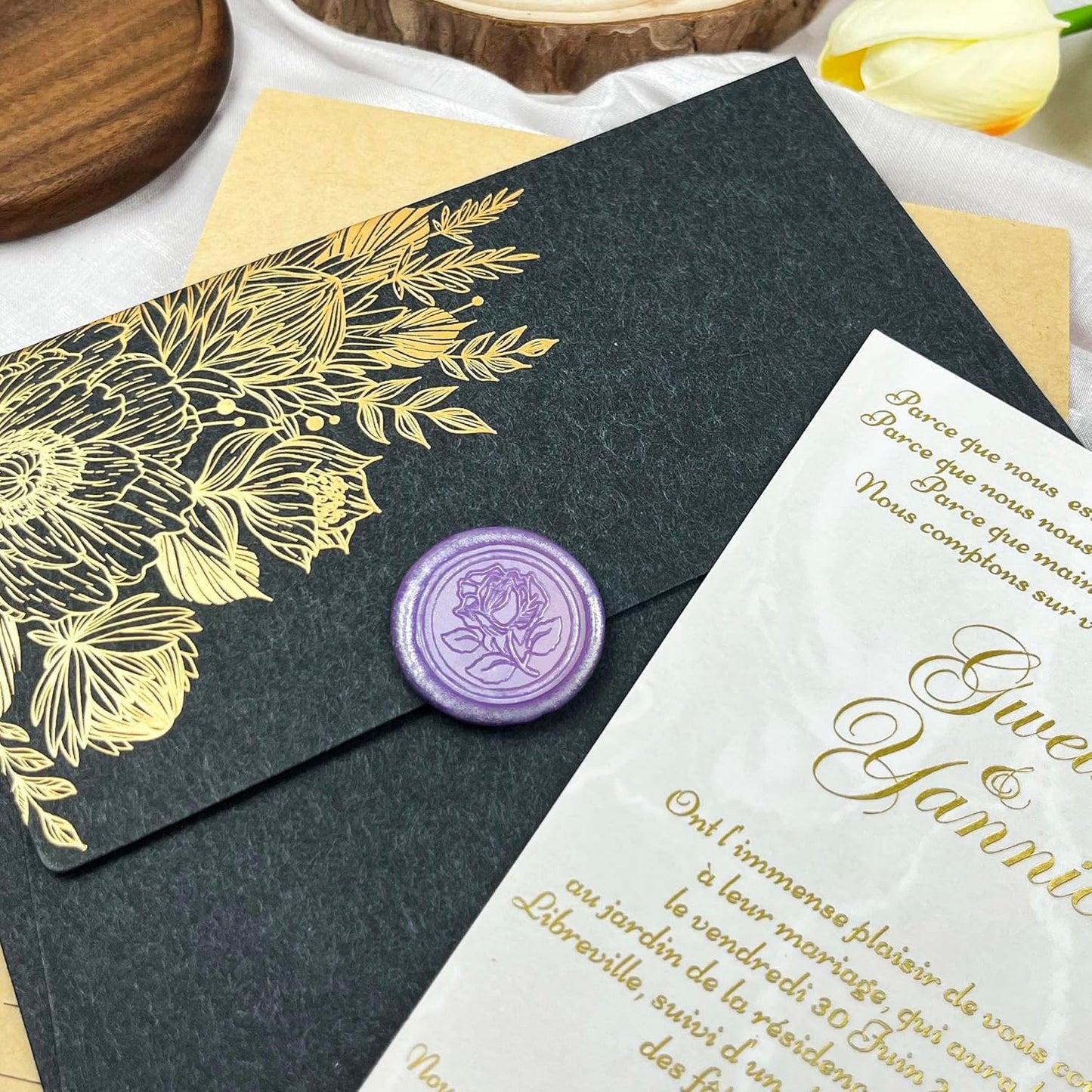 25Pcs Wax Seal Stickers Handmade Envelope Seals Self Adhesive Wax Stickers for Wedding Party Invitations, Envelope, Gift Wrap, Christmas(Rose Style, Lilac Purple)