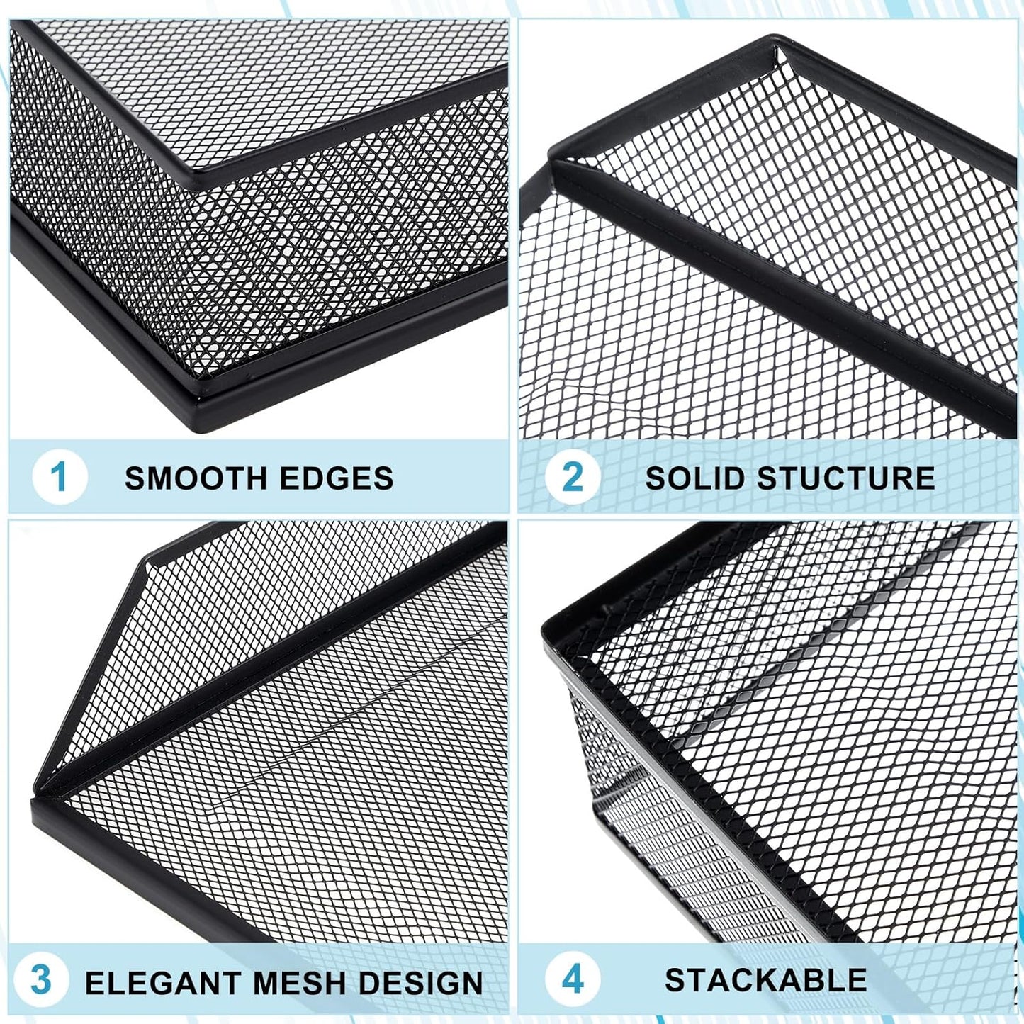 Hicarer 2 Pcs Black Metal Letter Tray Stackable Desk Tray Single Wire Mesh Organizer Front Load File Paper Holder for Desktop Office Home School Classroom (9.84 x 12.8 Inch)