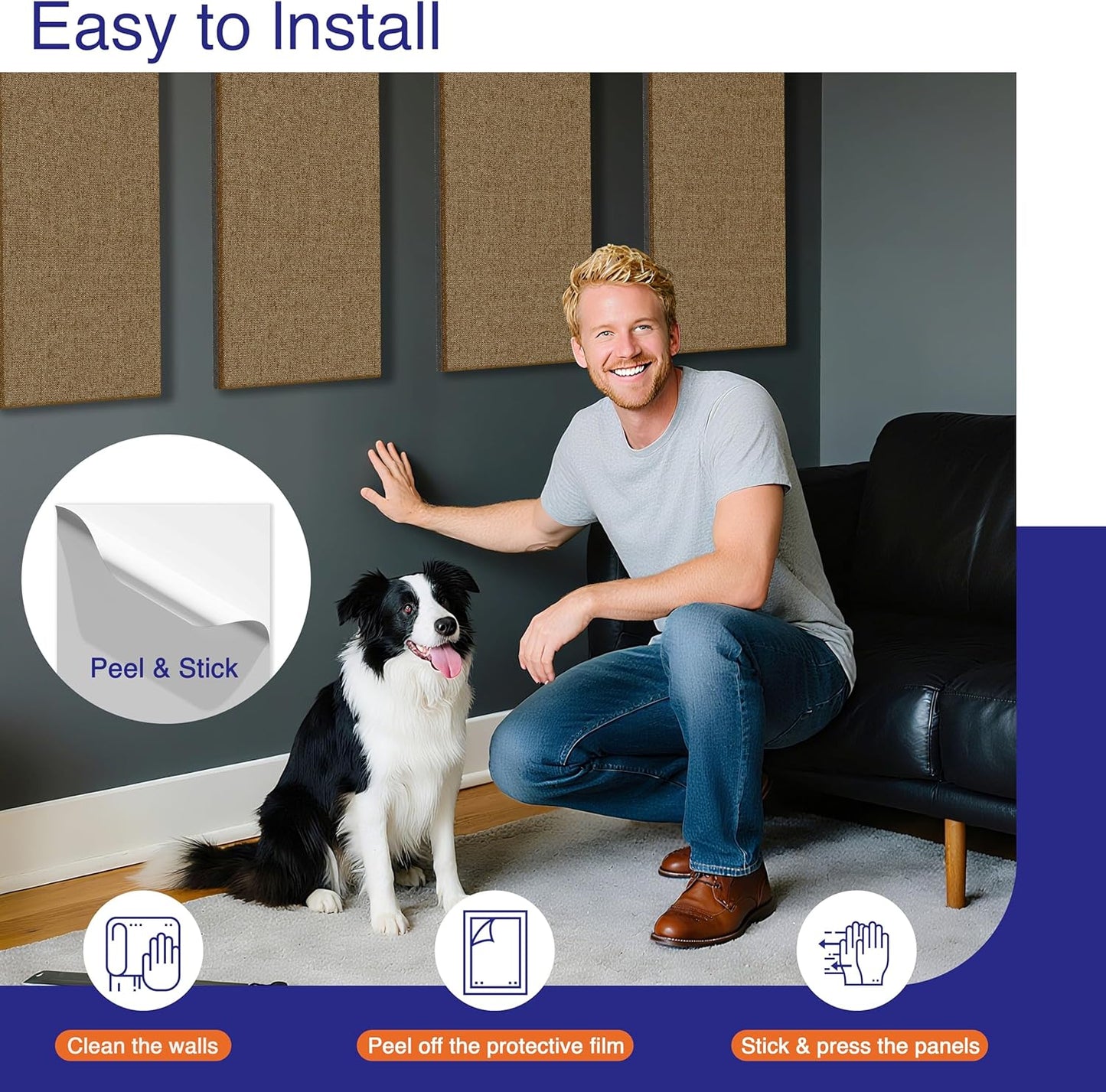 4PCS Acoustic Panels, 24"x12" Fabric Acoustic Panels for Walls, Self-Adhesive Sound Absorbing Panels for Home, Office, Studios (Camel Hazel)