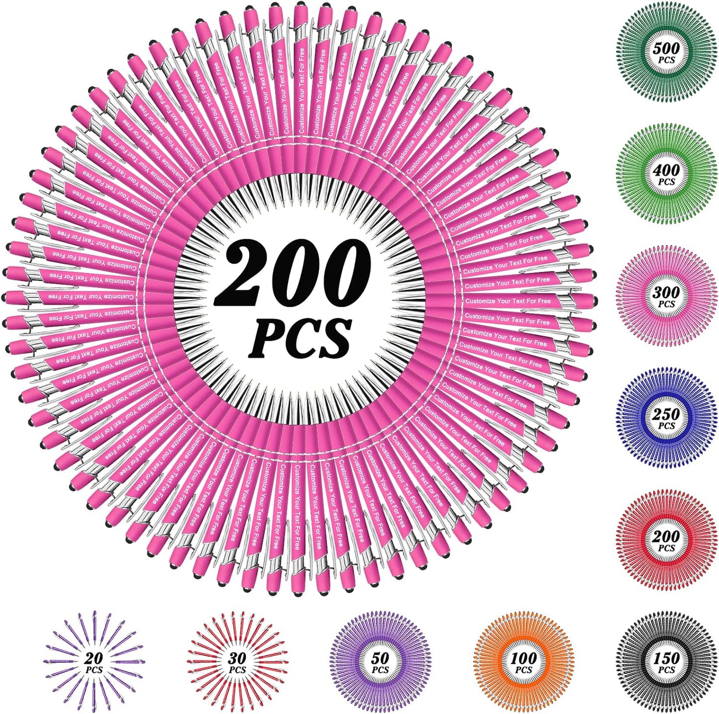 Max 500 Pcs Personalized Pens Bulk, Custom Pens with Free Engraving, Customized Stylus Tip Ballpoint Pen with Your Name Massage Text for School Office Business Graduation Anniversaries-200 Packs