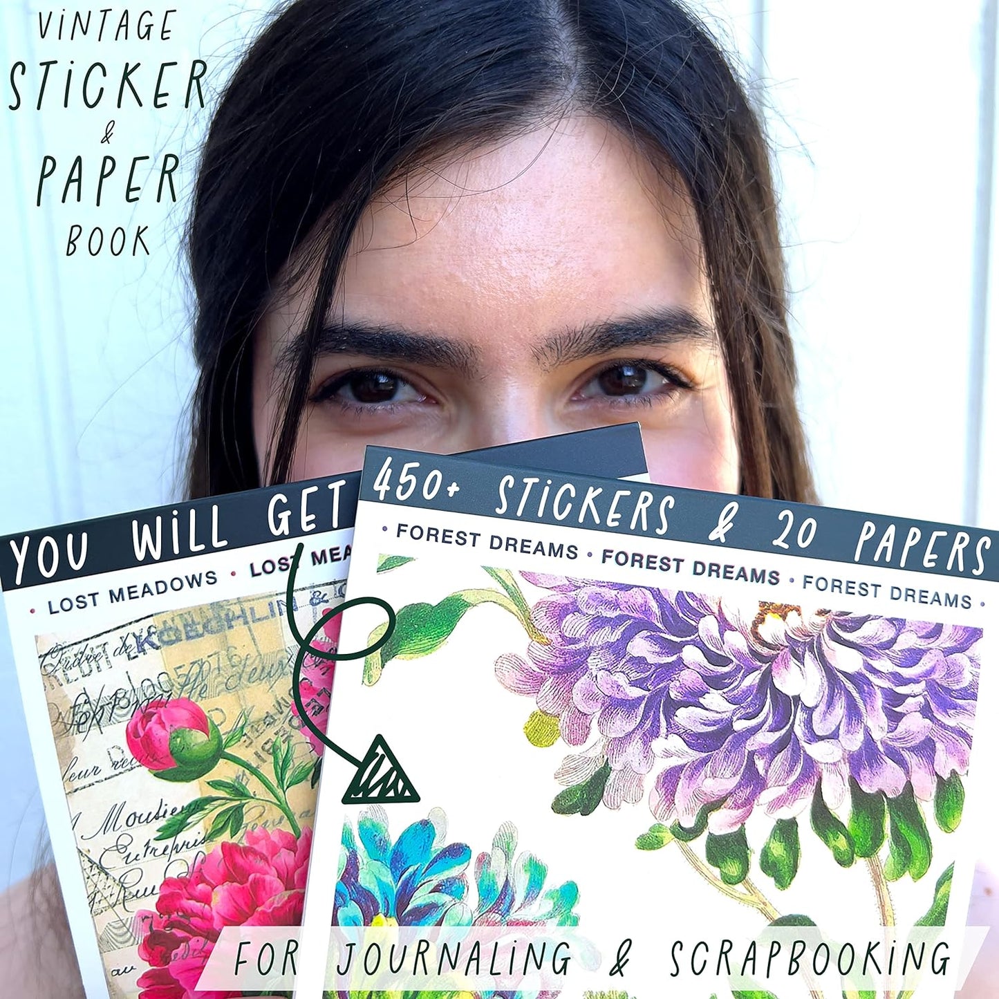 Washi Vintage Stickers for Scrapbooking - Ephemera Book for Journaling with 453 Stickers and 20 Scrapbook Papers. Ephemera for Junk Journals, Journaling Supplies