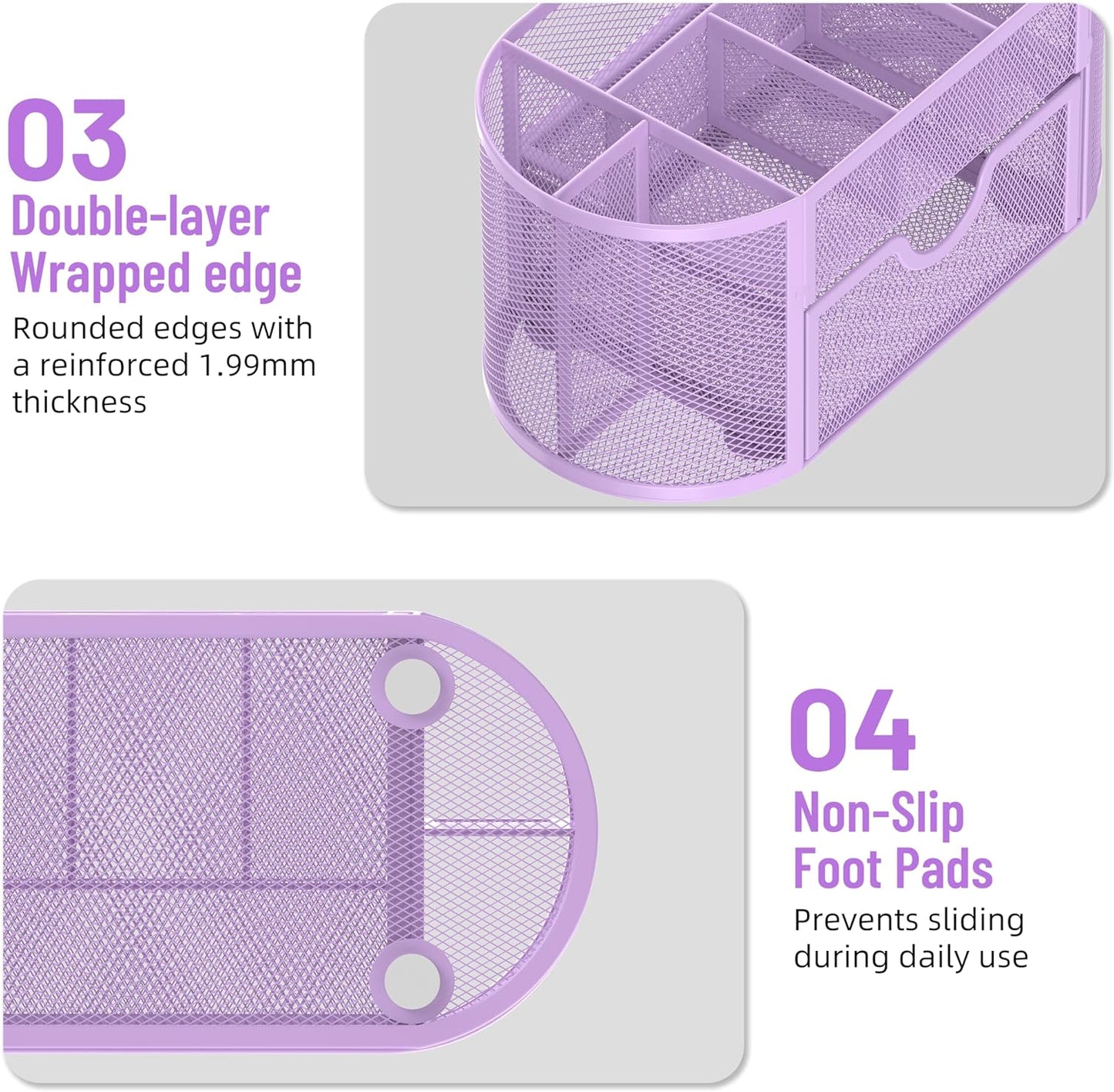 SUPEASY Mesh Desk Organizer, Desk Accessories & Workspace Organizers with Drawers, Pencil Holder for Desk with 9 Compartments for Office Suppliess, 8.6 x 4.3 x 4.1 Inch, Purple