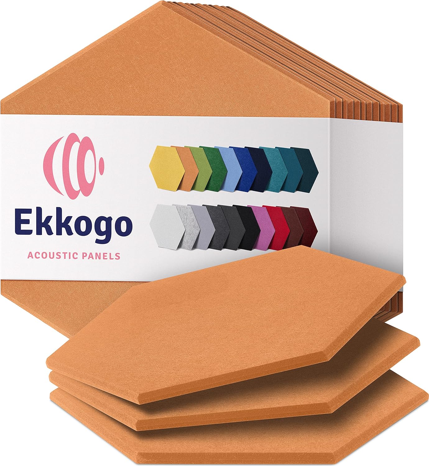 Acoustic Panels 12-Pack Soundproof Wall Panels 12"X10.4"X0.4" Sound Panels High Density Sound Dampening Panels - [70'S Orange Hexagon]