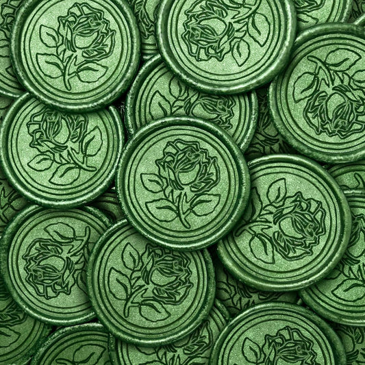 100Pcs Wax Seal Stickers Handmade Envelope Seals Self Adhesive Wax Stickers for Wedding Party Invitations, Envelope, Gift Wrap, Christmas(Rose Style, Green)
