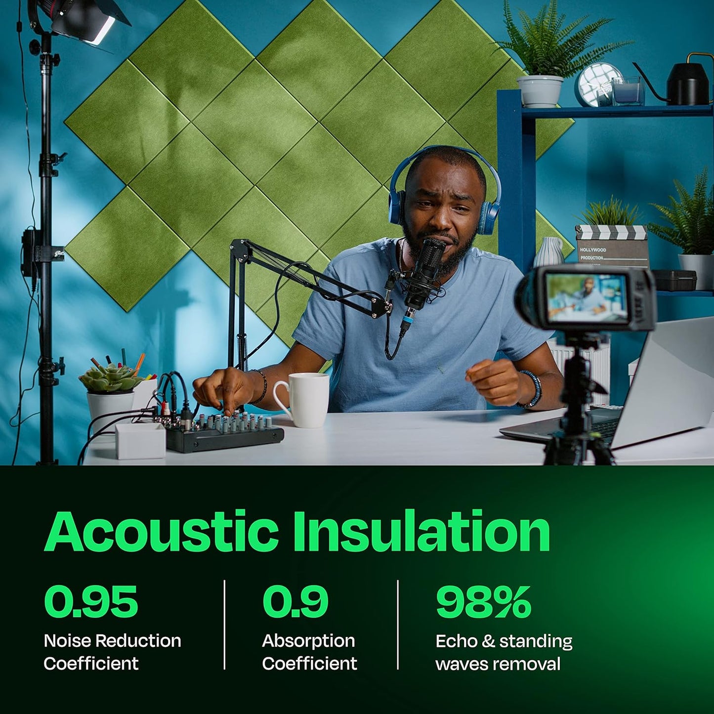 Acoustic Panels 12-Pack Soundproof Wall 12"X12"X0.4" - High Density Sound Dampening [Gin Green Square]