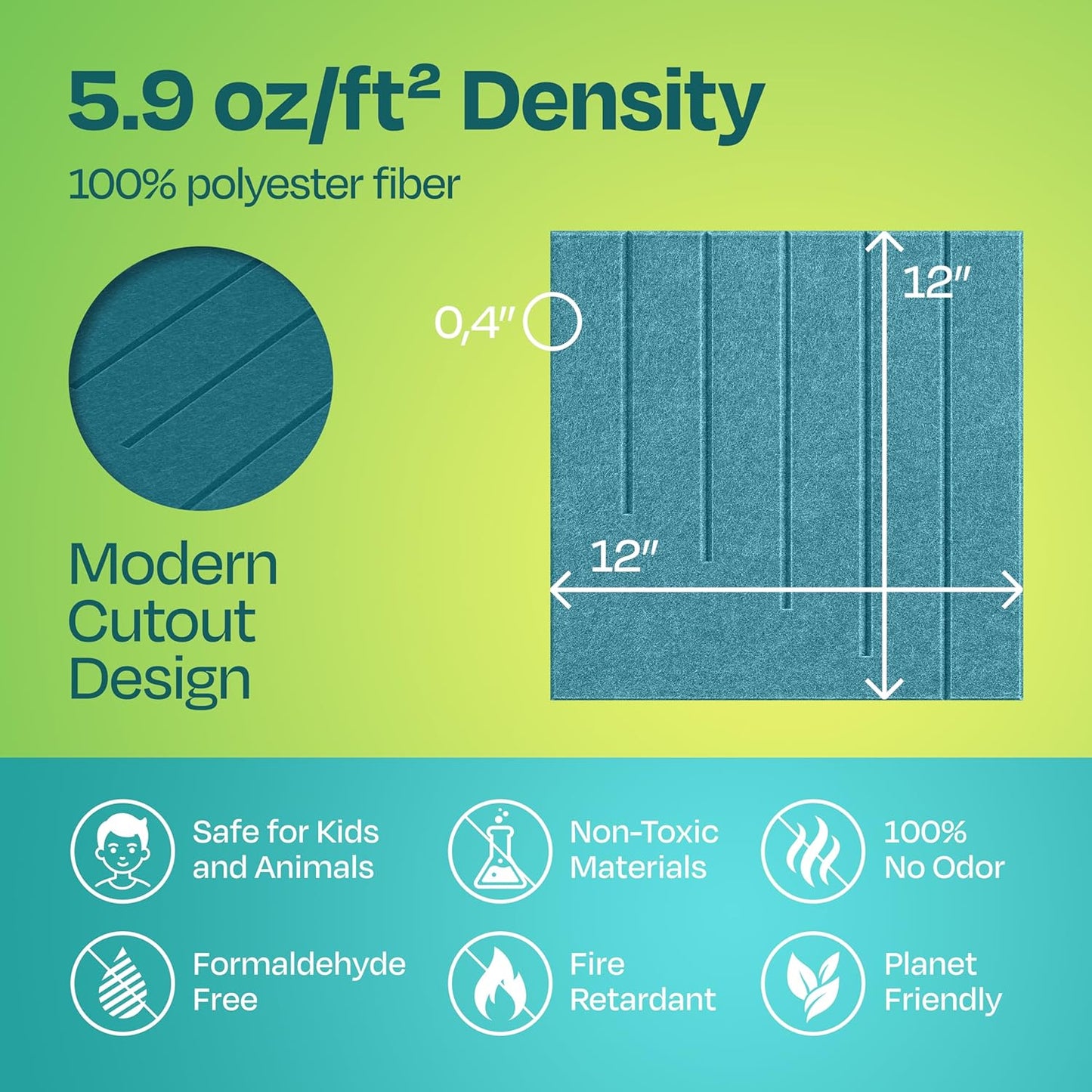 Acoustic Panels 12-Pack Soundproof Wall Panels 12"x12"x0.4" Decorative Sound Dampening for your Home, Office, Studio, Bedroom & More with Unique LineWave Carving [Light Turquoise]