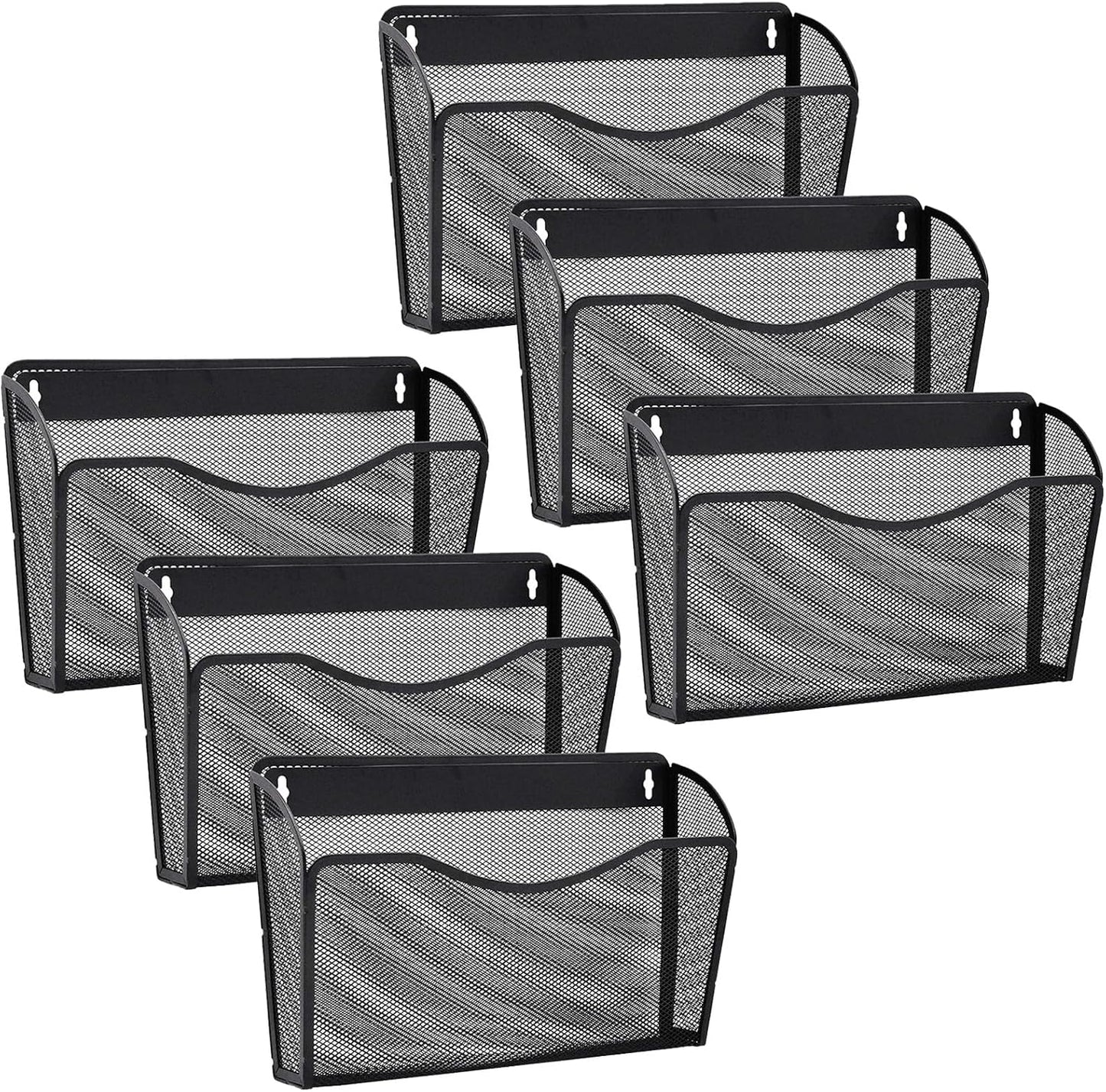 6 Pack Wall File Organizer, Mesh Hanging Metal Vertical Wall Mounted File Holder for Office/Home