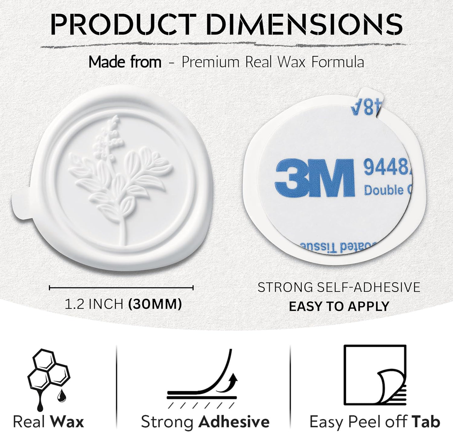 Wax Seal Stickers (60 Pcs, 3 Designs in 1 Pack) Premium Envelope Seal Stickers for Wedding Invitation Envelopes, Adhesive Wax Seals, Perfect for Seating Chart, Gift Wrapping